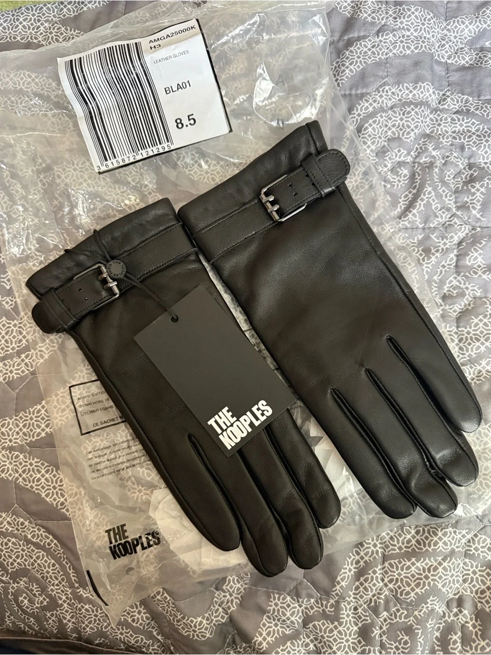 The Kooples Lambskin Black Leather Belted Gloves NIP NWT Sz 8.5 Lg Ret $175
